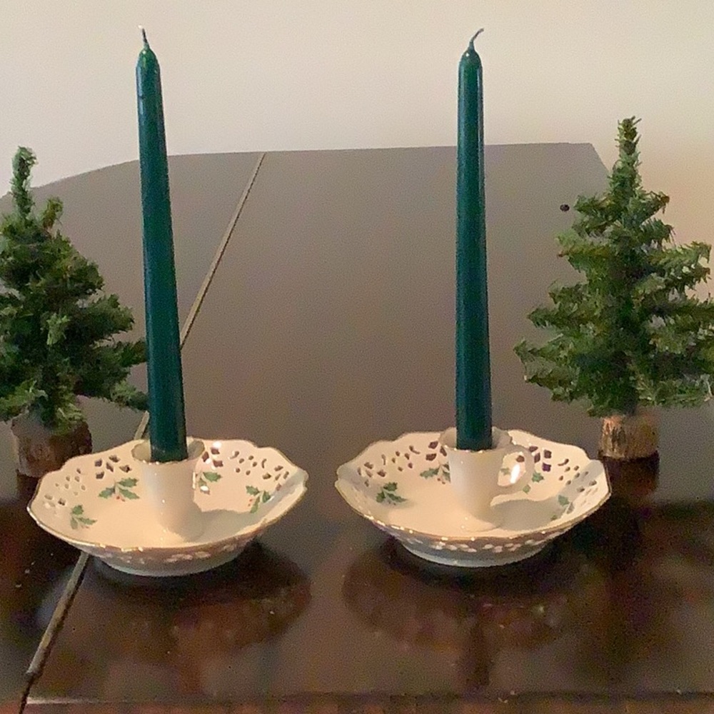 Lenox porcelain,vintage candlesticks.  Holiday motif. Excellent condition.
